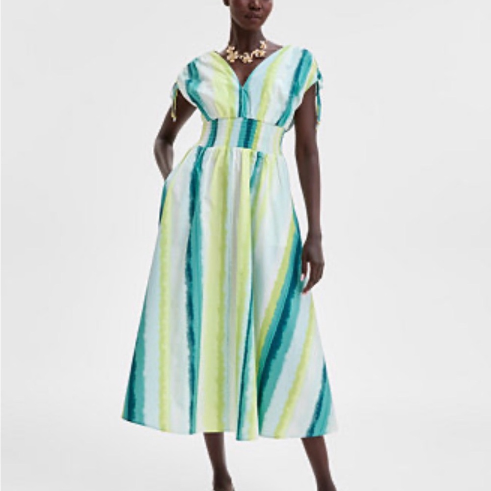 INC International Concepts Green and Blue Striped Midi Dress Size XL